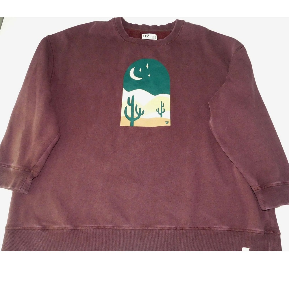 LIV Outdoor Womens Plus 2X Burgundy Desert Moon Cactus Graphic Sweatshirt